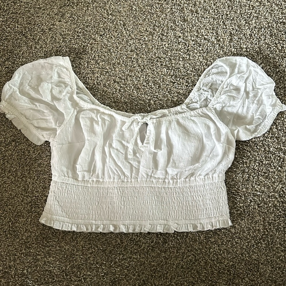 Hollister White Cropped Top with Puff Sleeves